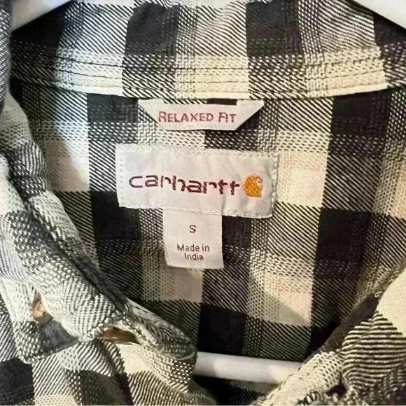 Carhartt Men’s Long Sleeve Flannel Relaxed Fit Black and Gray Plaid Shirt. Small - Picture 3 of 8